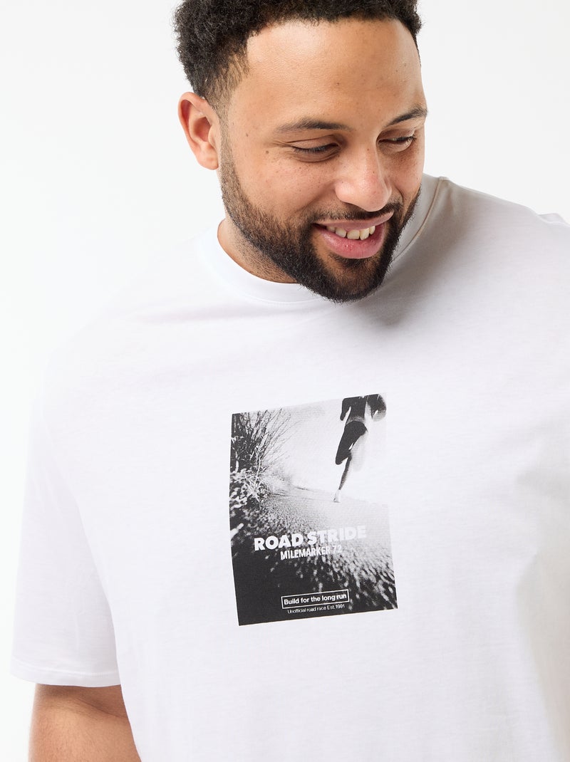 T-shirt imprimé à manches courtes et col rond Blanc - Kiabi
