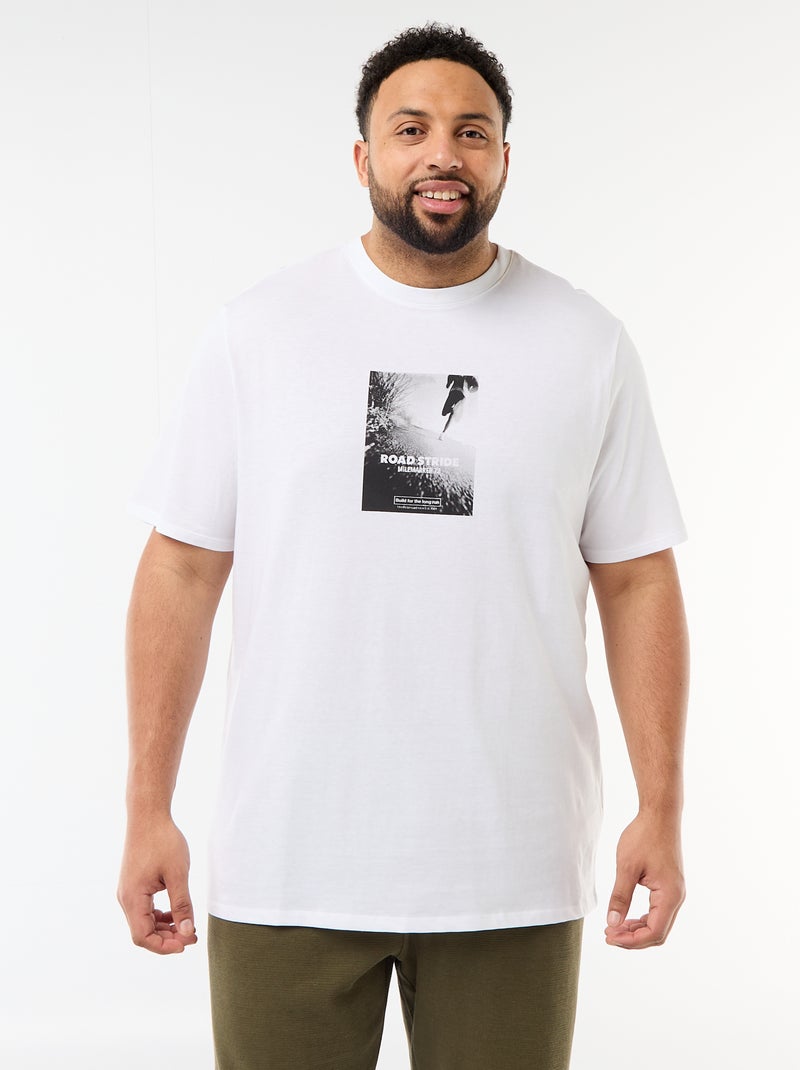 T-shirt imprimé à manches courtes et col rond Blanc - Kiabi