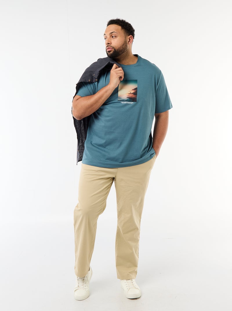 T-shirt imprimé à manches courtes et col rond Bleu - Kiabi