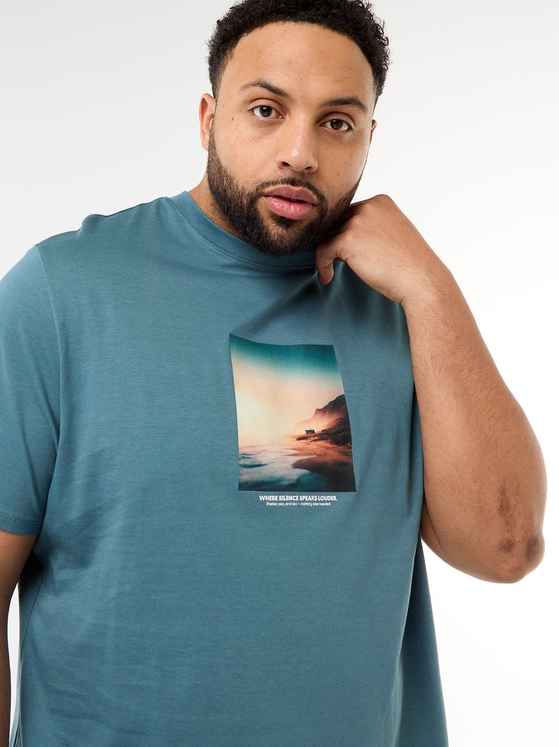 T-shirt imprimé à manches courtes et col rond Bleu - Kiabi