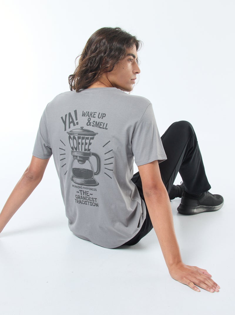T-shirt imprimé à manches courtes et col rond Gris - Kiabi