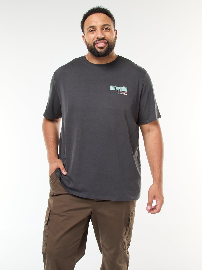 T-shirt imprimé à manches courtes et col rond Gris - Kiabi