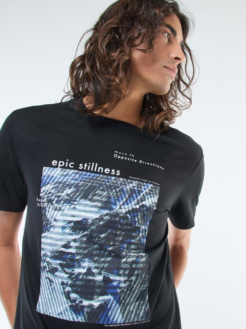T-shirt imprimé à manches courtes et col rond - Kiabi