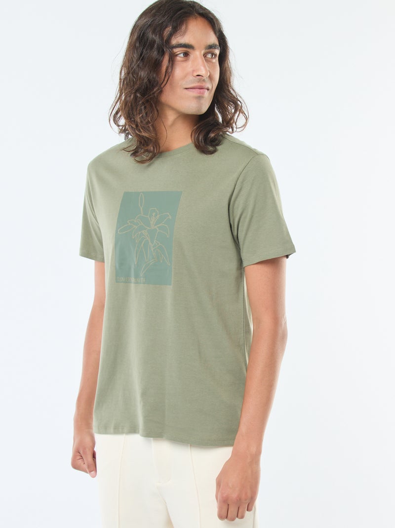 T-shirt imprimé à manches courtes et col rond Vert - Kiabi
