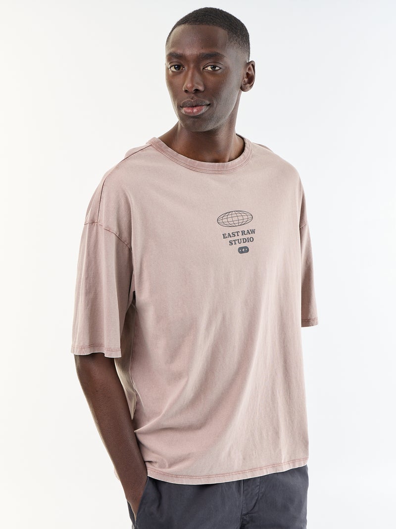 T-shirt imprimé à manches courtes style vintage Rose - Kiabi