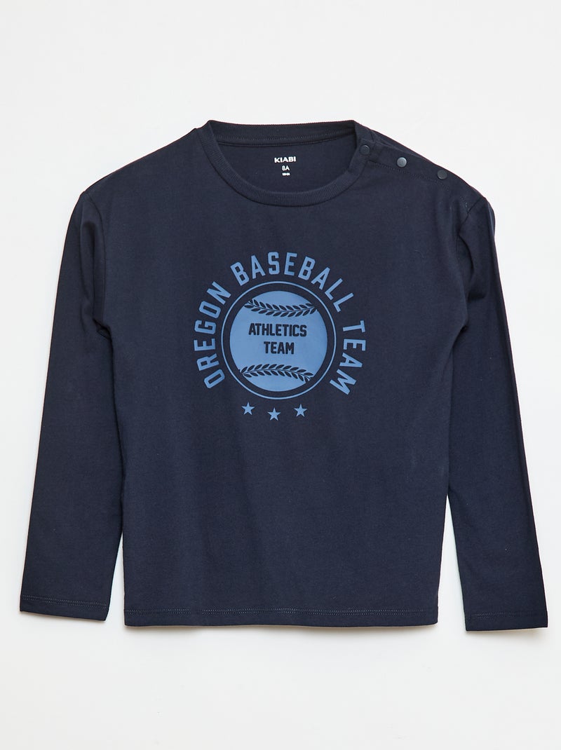 T-shirt imprimé à manches longues - So Easy Bleu - Kiabi