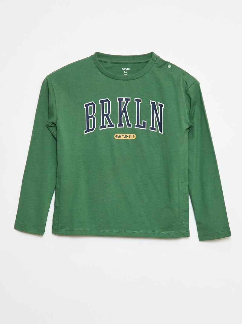 T-shirt imprimé à manches longues - So Easy Vert - Kiabi
