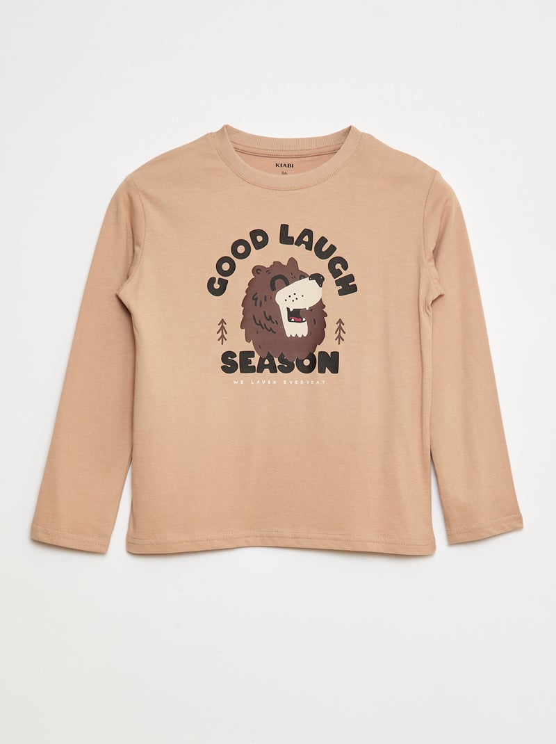 T-shirt imprimé à manches longues Beige - Kiabi