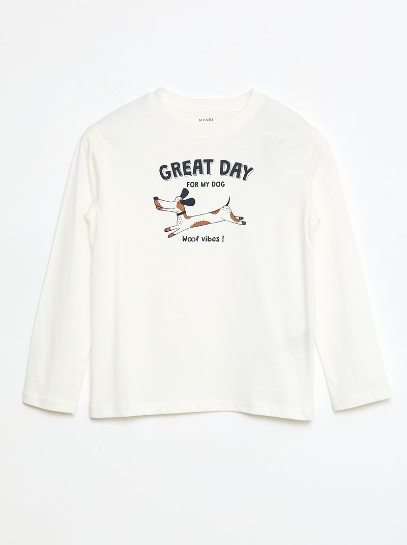T-shirt imprimé à manches longues Blanc - Kiabi