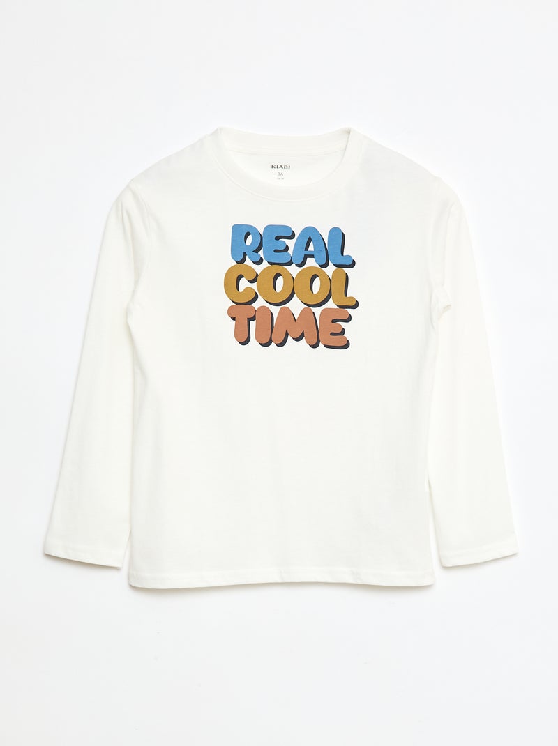 T-shirt imprimé à manches longues Blanc - Kiabi