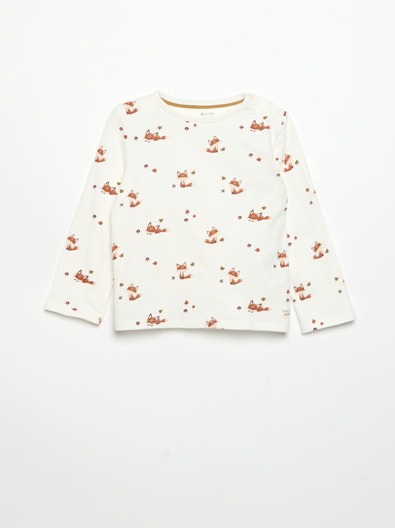 T-shirt imprimé à manches longues Blanc - Kiabi