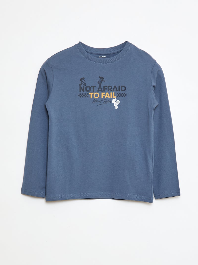 T-shirt imprimé à manches longues Bleu - Kiabi