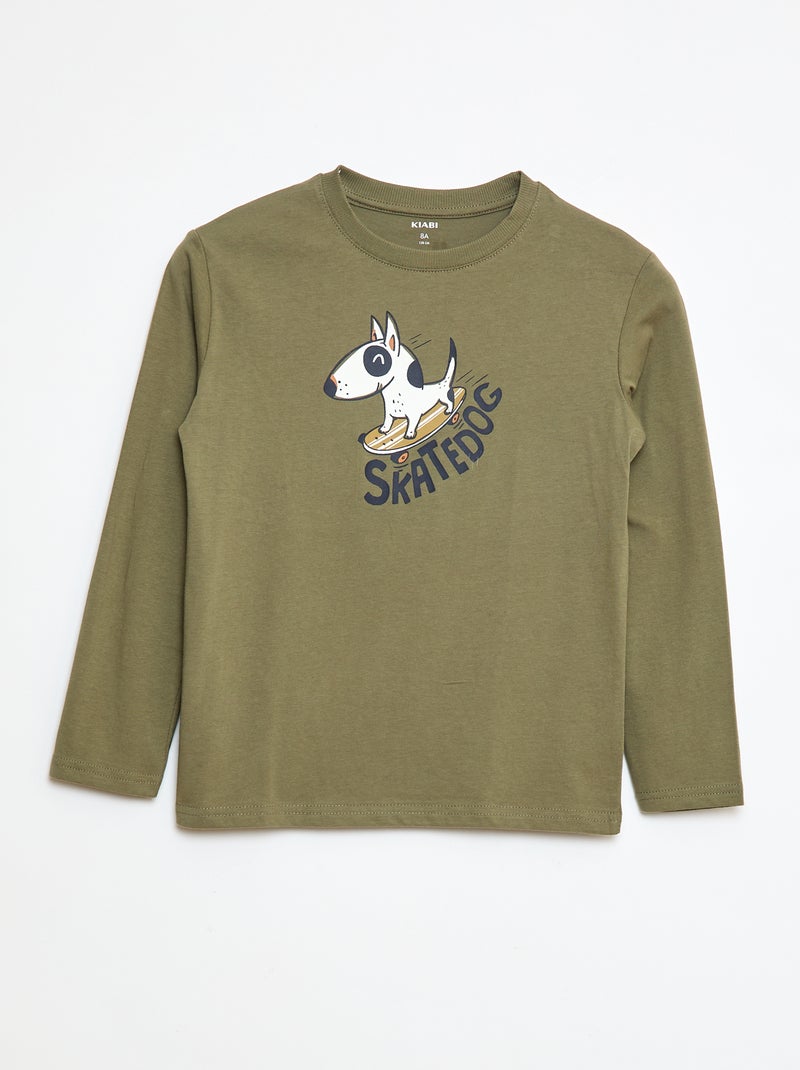 T-shirt imprimé à manches longues Kaki - Kiabi