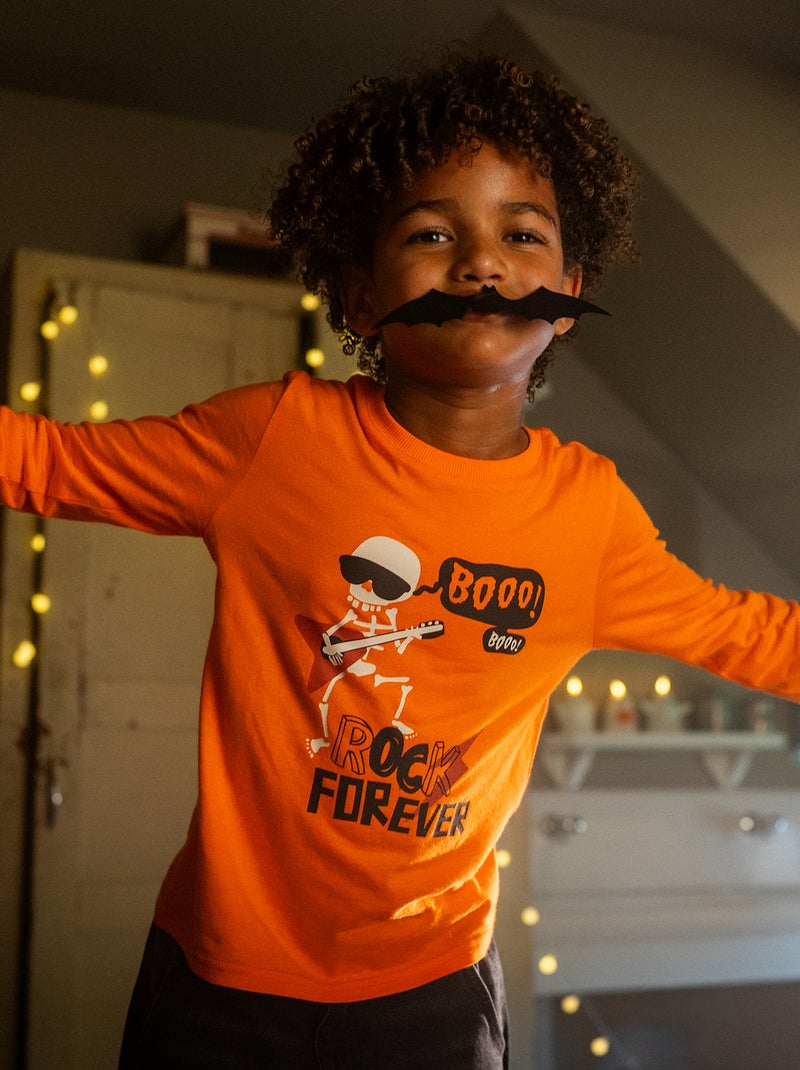 T-shirt imprimé à manches longues Orange - Kiabi