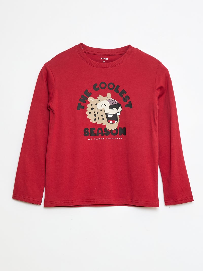 T-shirt imprimé à manches longues Rouge - Kiabi