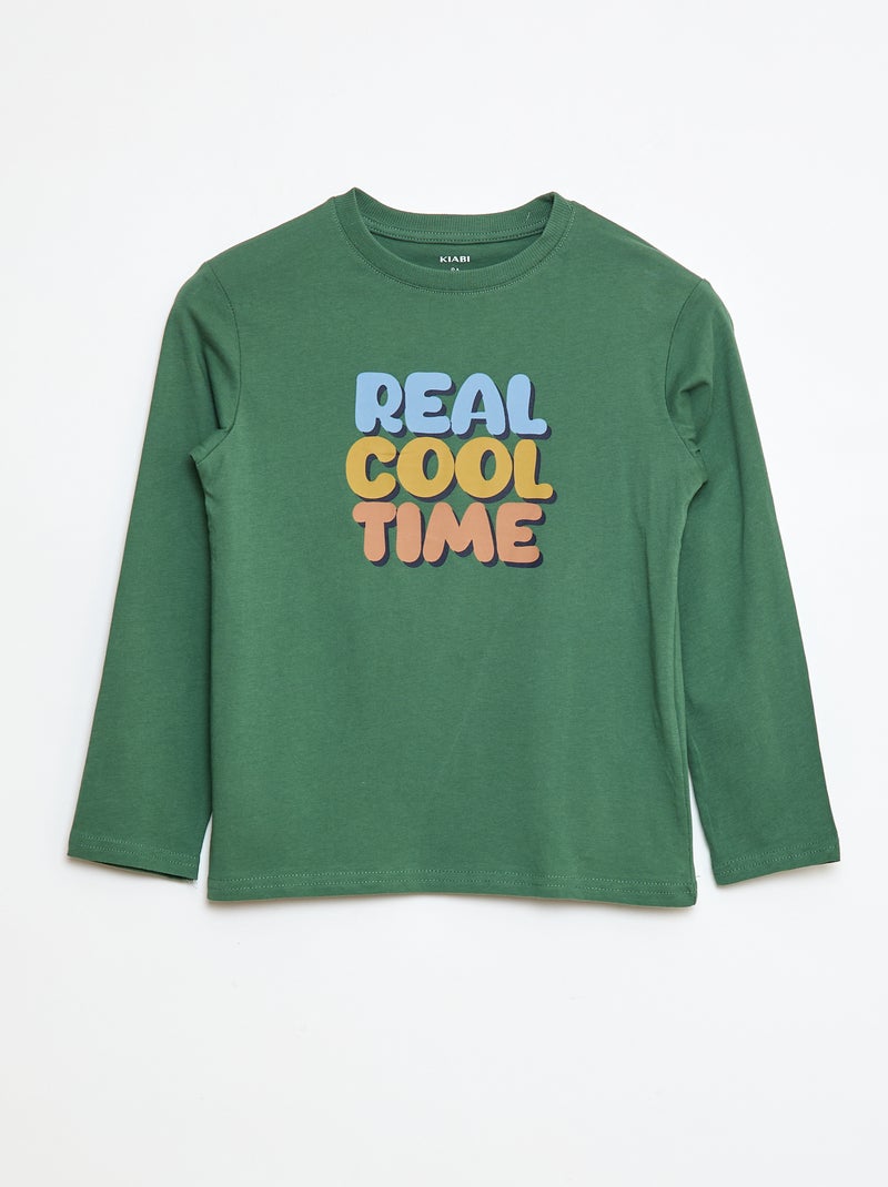 T-shirt imprimé à manches longues Vert - Kiabi