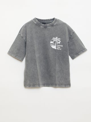 T-shirt imprimé à message à manches courtes