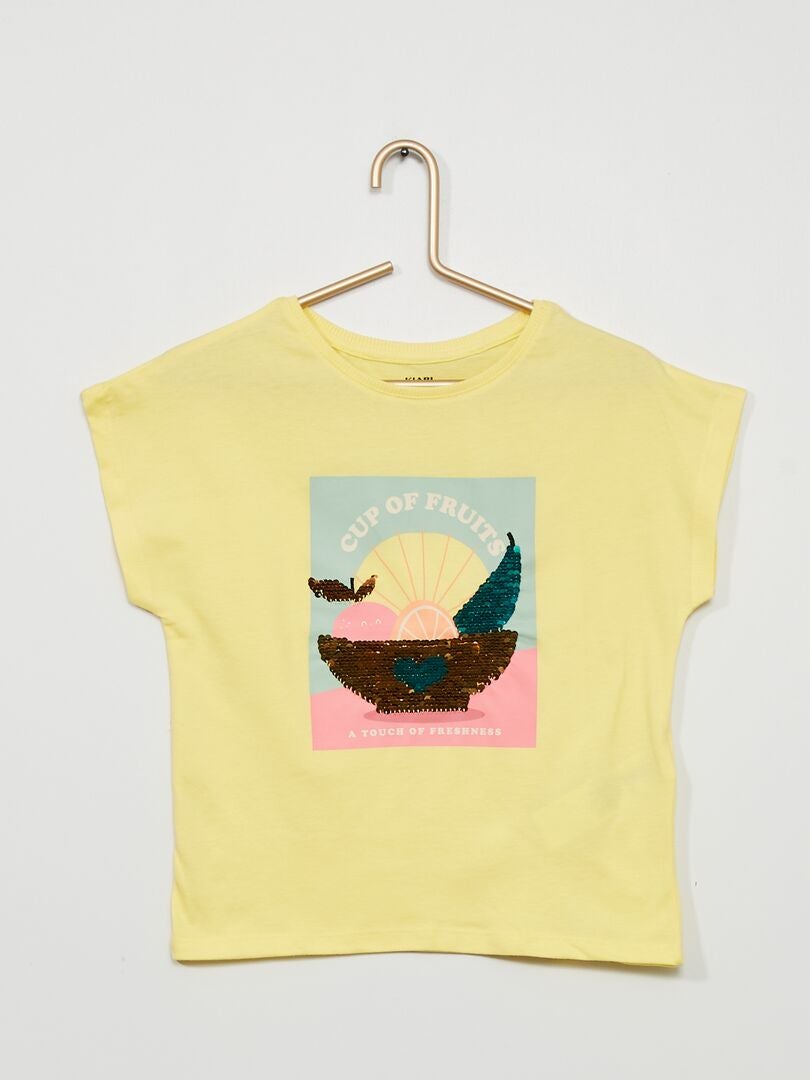 T-shirt imprimé à sequins réversibles Jaune - Kiabi