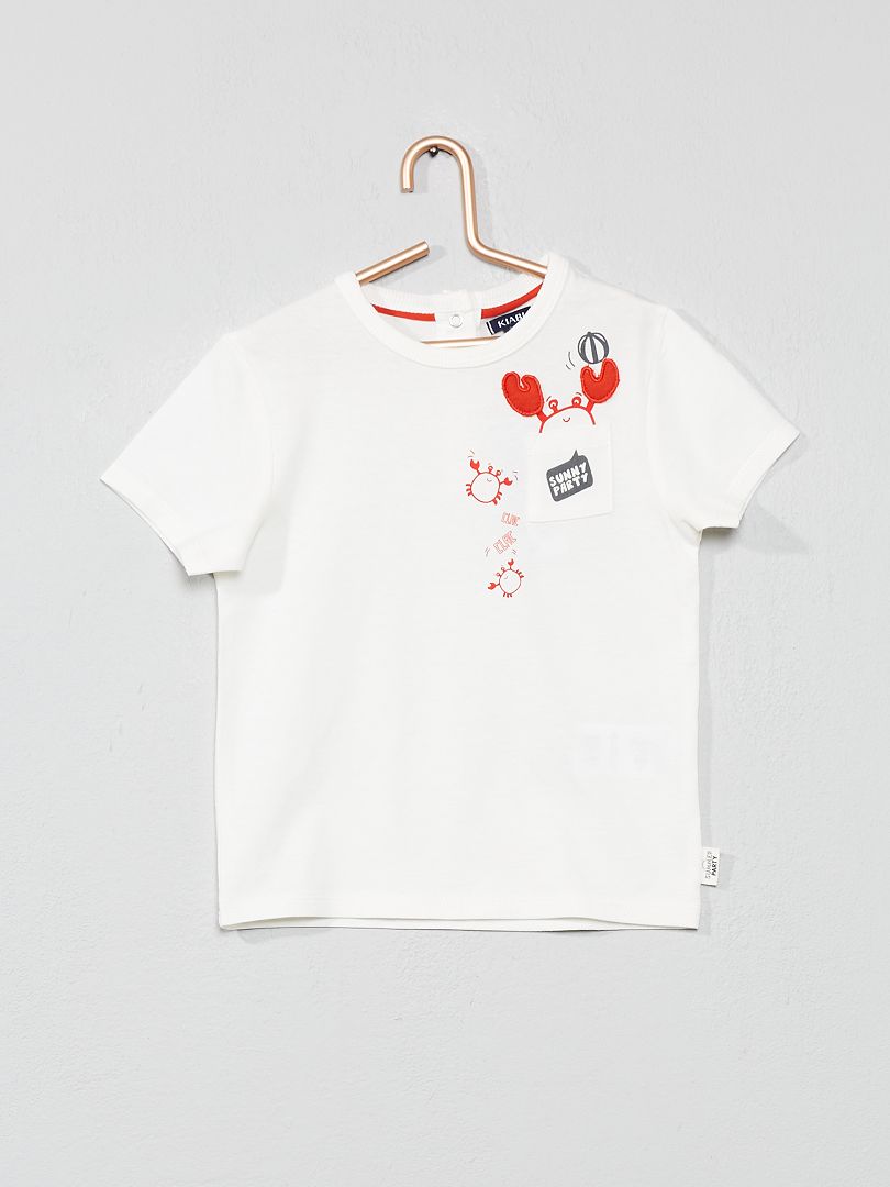 T-shirt imprimé avec poche animée écru crabe - Kiabi