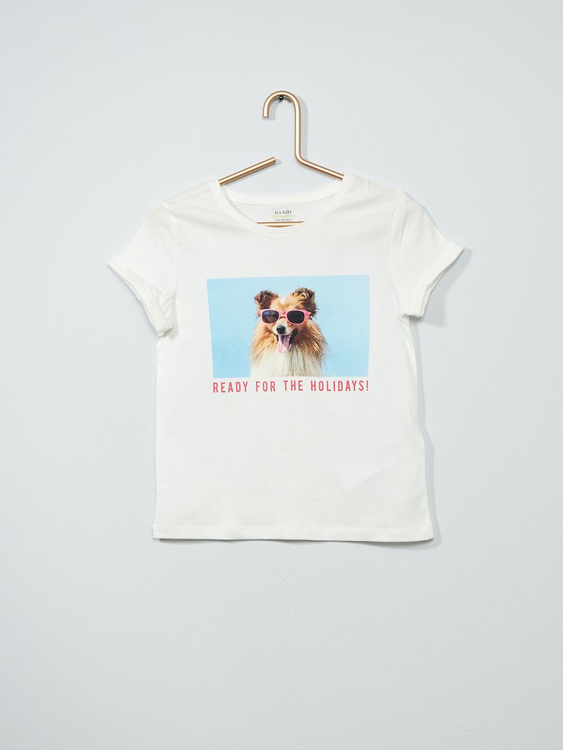 T-shirt imprimé blanc/chien - Kiabi