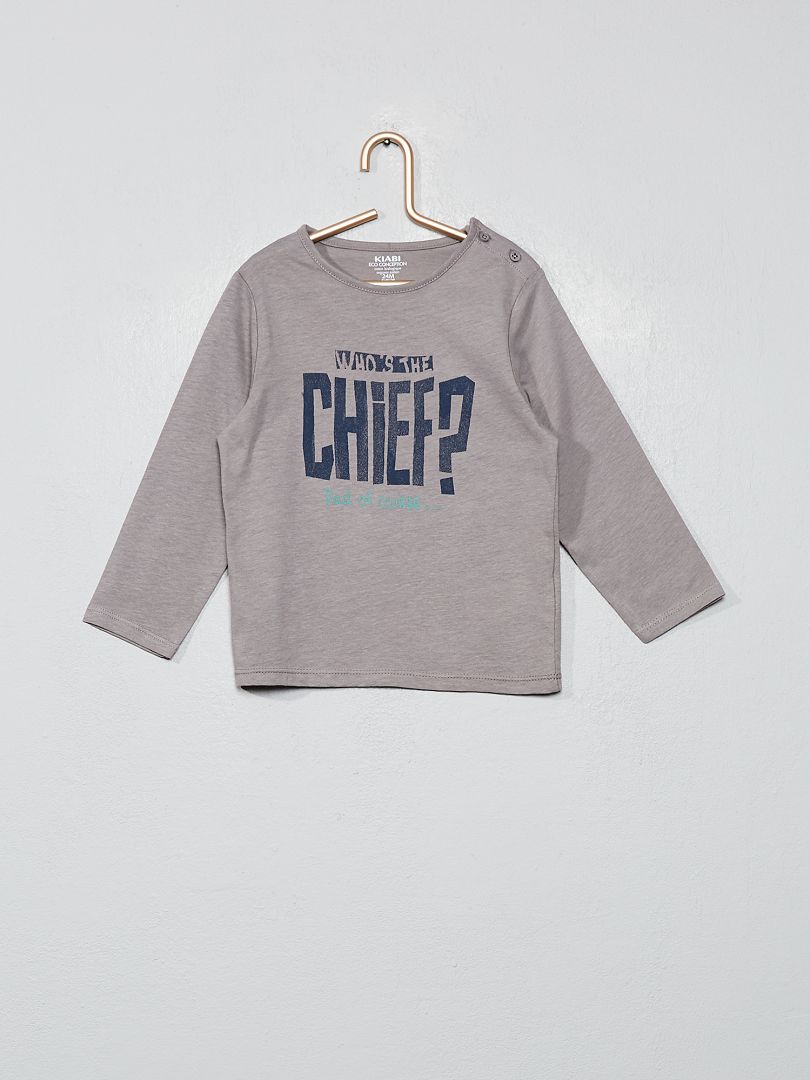 T-shirt imprimé coton bio gris chef - Kiabi