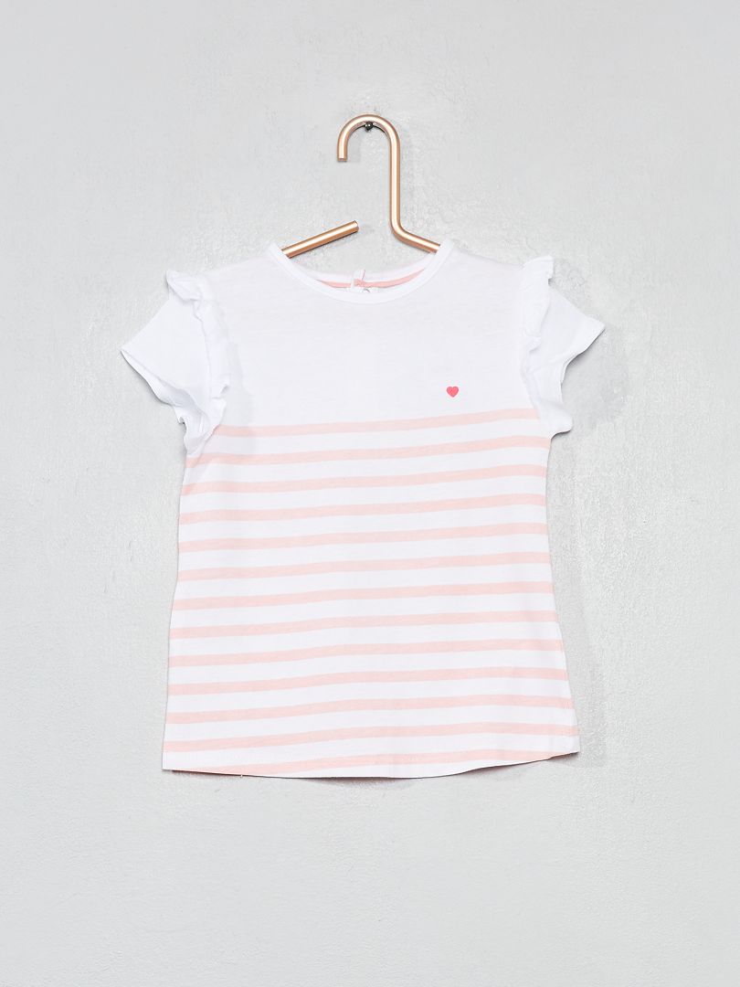 T-shirt imprimé coton bio rayé rose clair - Kiabi