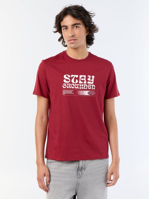 T-shirt imprimé en coton à col rond pour homme - Kiabi