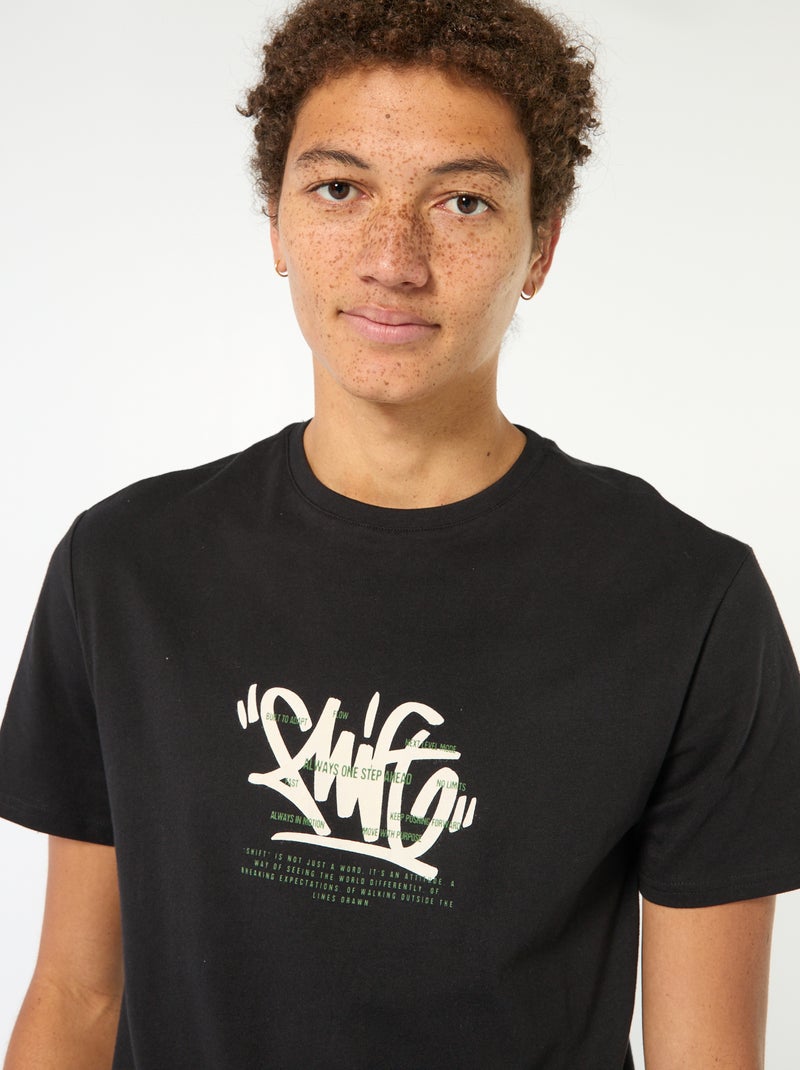 T-shirt imprimé en coton uni Noir - Kiabi