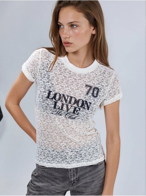 T-shirt imprimé en dentelle à col rond busem - Kiabi