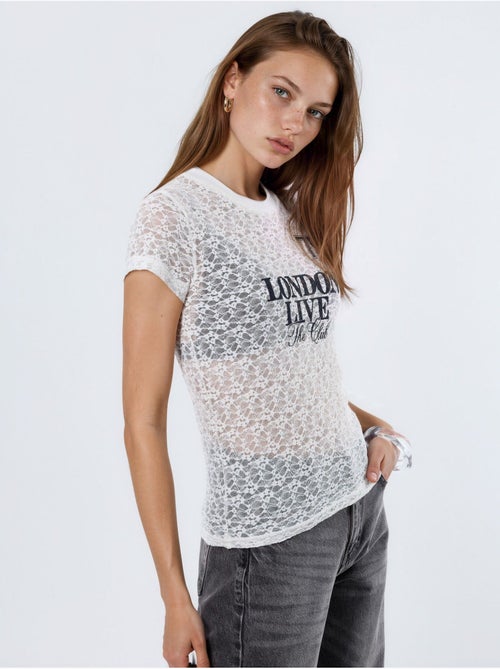 T-shirt imprimé en dentelle à col rond busem - Kiabi