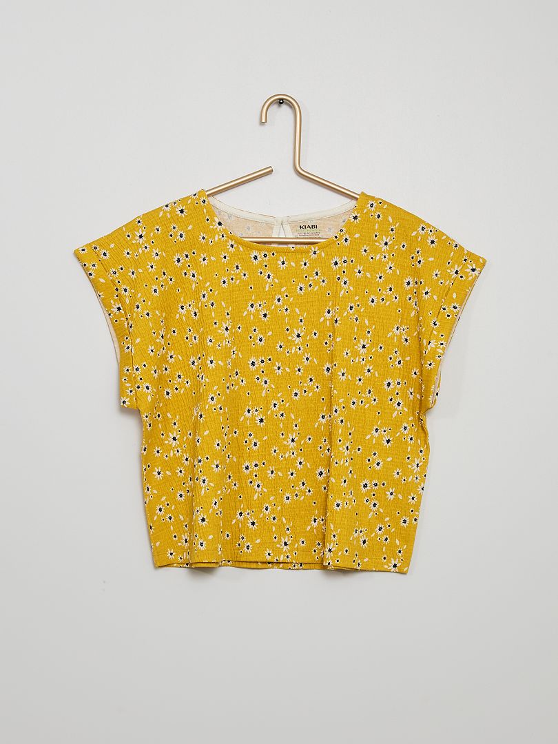T-shirt imprimé en maille gaufrée jaune fleuri - Kiabi
