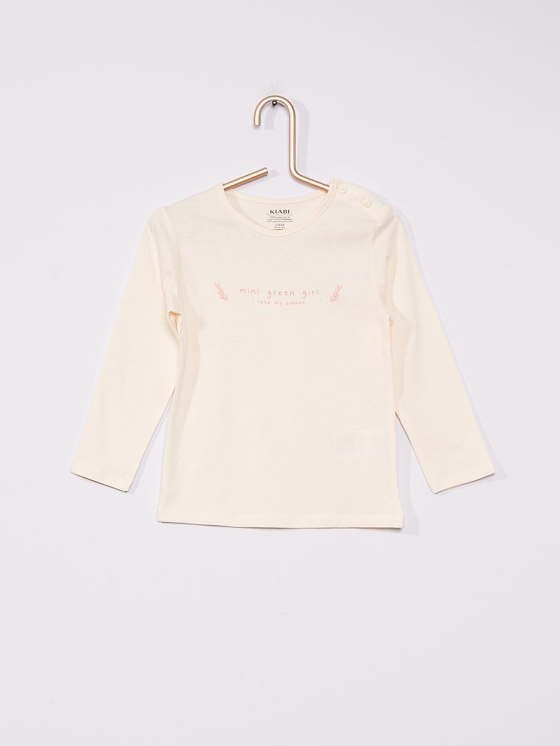 T-shirt imprimé en maille jersey écru/rose - Kiabi