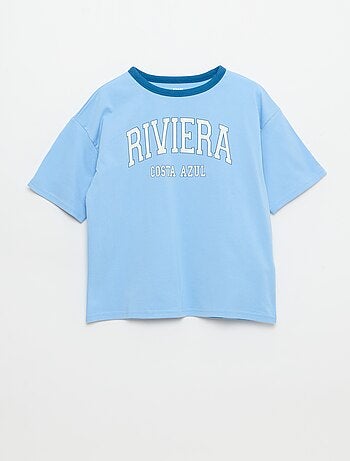 T-shirt imprimé fantaisie manches courtes avec biais contrastants