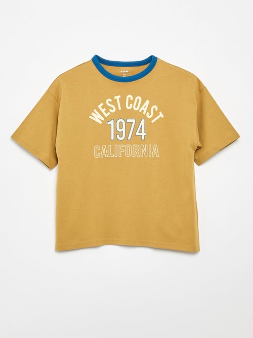 T-shirt imprimé fantaisie manches courtes avec biais contrastants - Kiabi