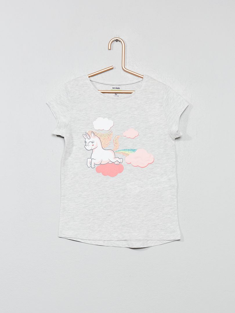 T-shirt imprimé gris licorne - Kiabi