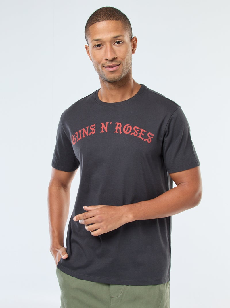 T-shirt imprimé 'Gun'N'Roses' à manches courtes Noir - Kiabi