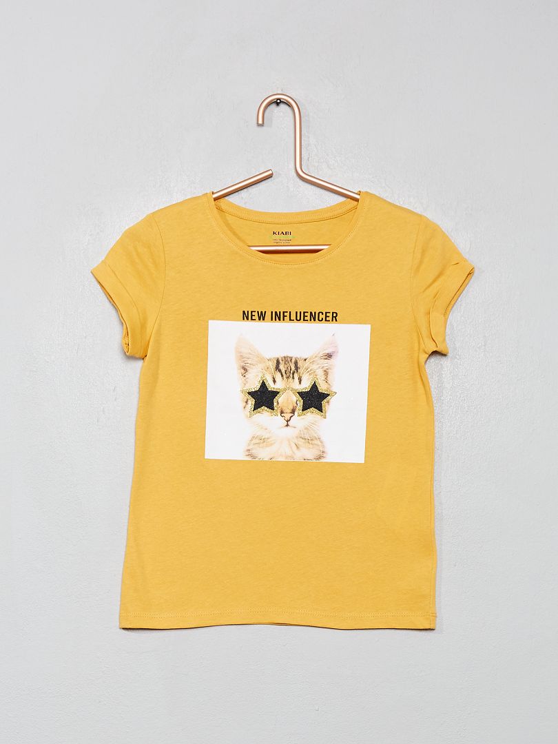 T-shirt imprimé jaune moutarde - Kiabi