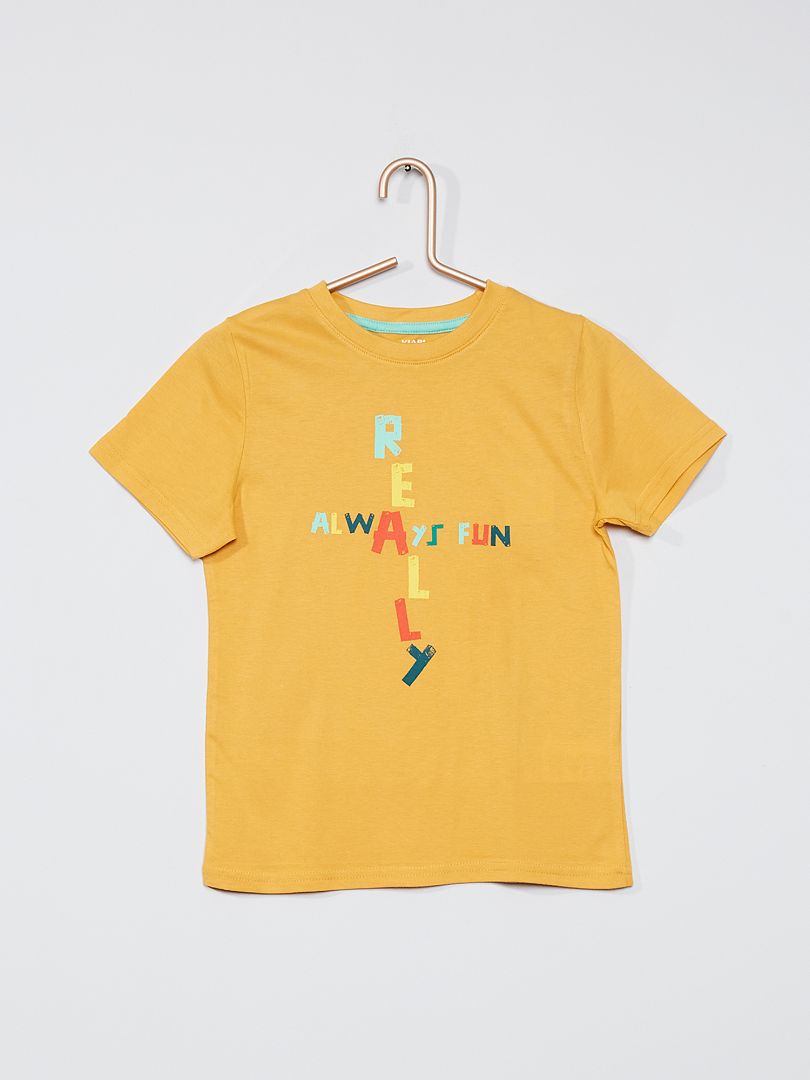 T-shirt imprimé jaune typo - Kiabi
