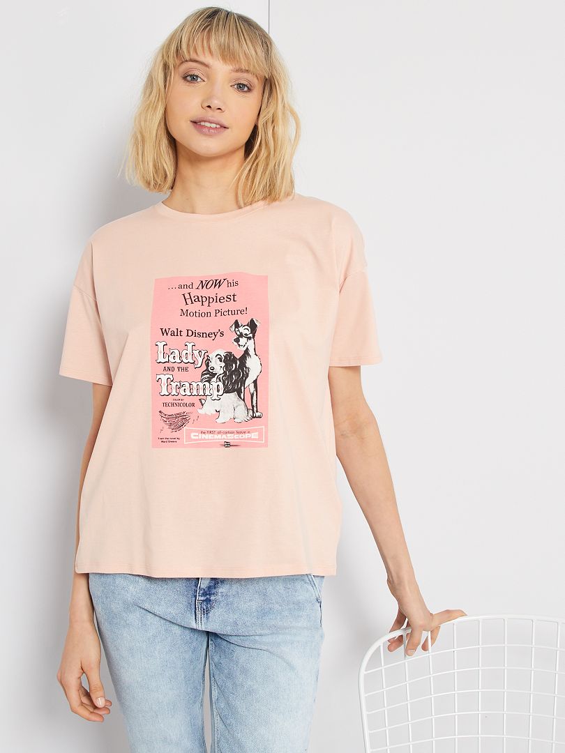 T shirt imprim La Belle et le Clochard rose La Belle et le