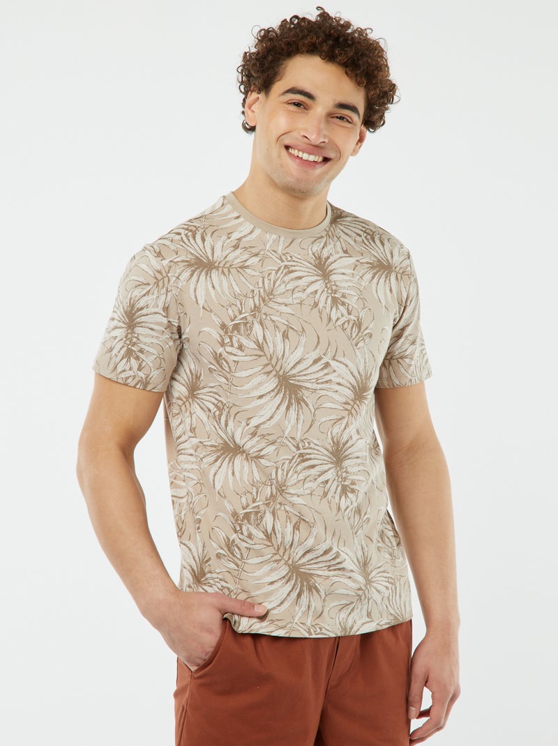 T-shirt imprimé manches courtes Beige feuille - Kiabi