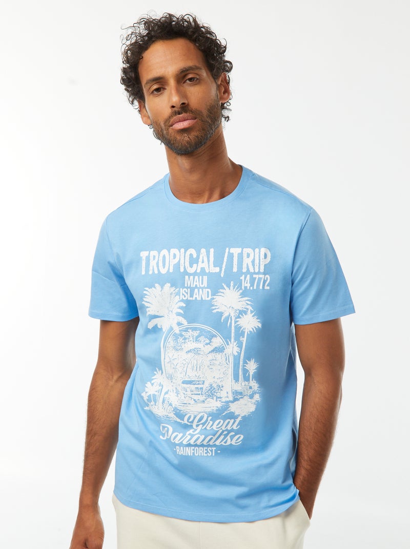 T-shirt imprimé manches courtes Bleu - Kiabi