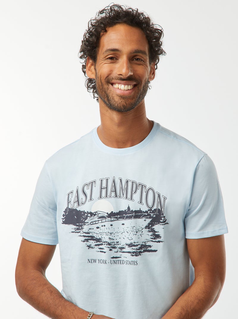 T-shirt imprimé manches courtes Bleu - Kiabi