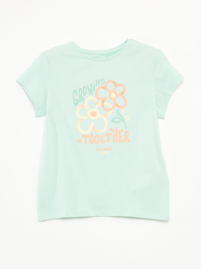 T-shirt imprimé manches courtes et col rond Vert - Kiabi