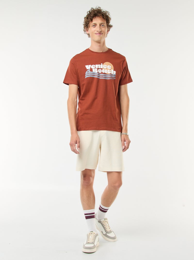 T-shirt imprimé manches courtes Marron - Kiabi