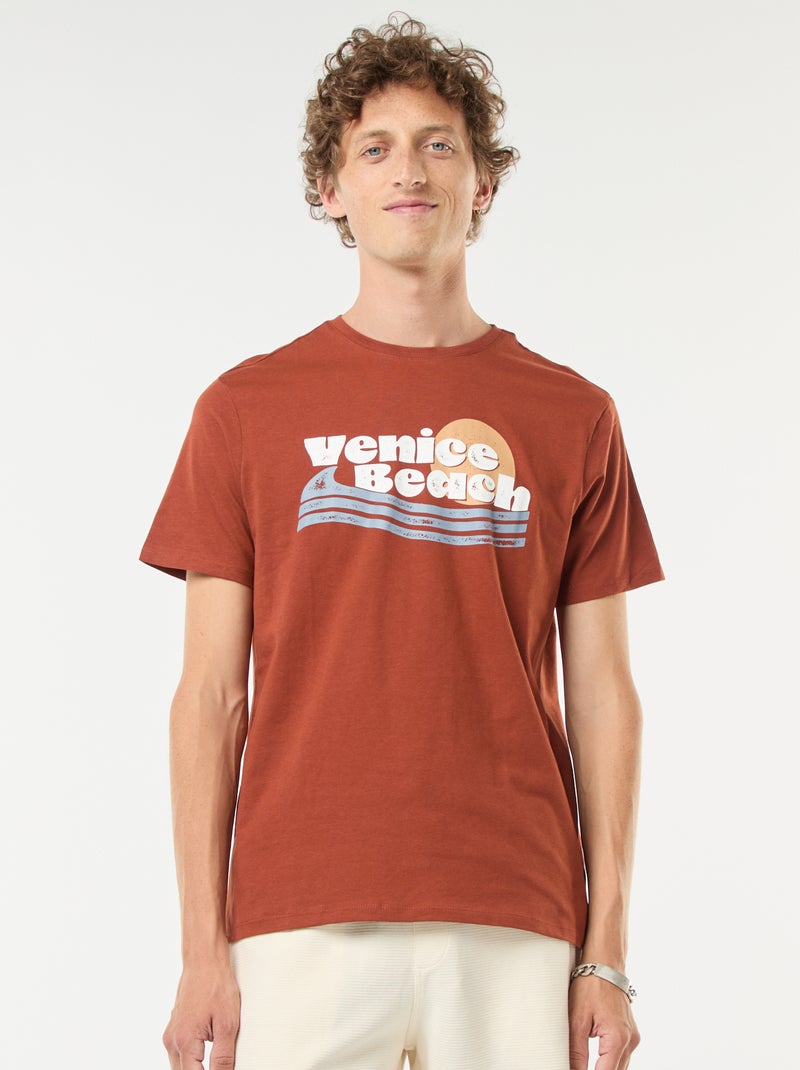 T-shirt imprimé manches courtes Marron - Kiabi