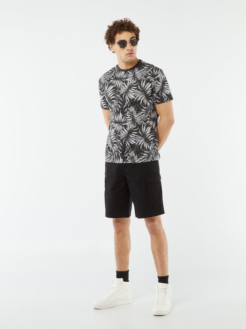 T-shirt imprimé manches courtes Noir/blanc - Kiabi