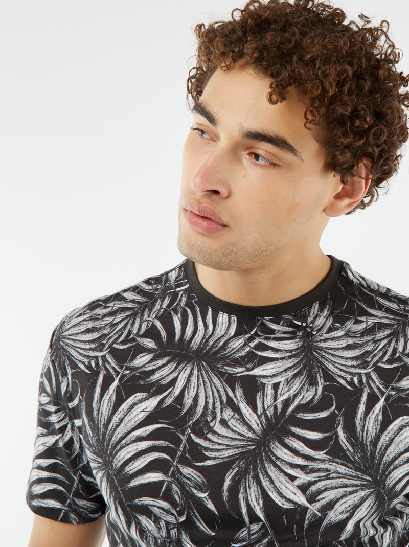 T-shirt imprimé manches courtes Noir/blanc - Kiabi