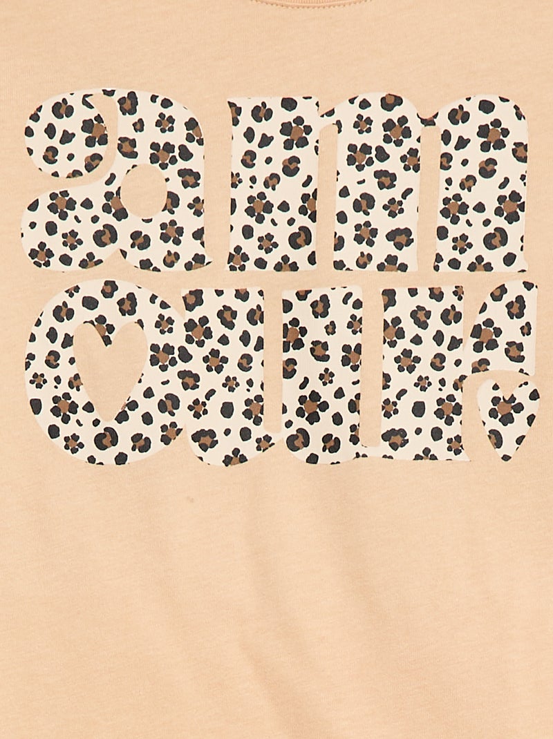 T-shirt imprimé manches longues Beige - Kiabi