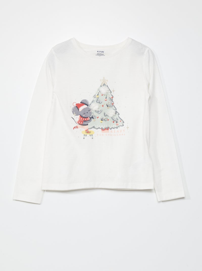 T-shirt imprimé manches longues Blanc - Kiabi