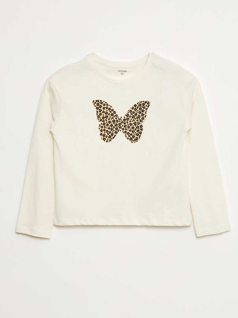 T-shirt imprimé manches longues Blanc - Kiabi
